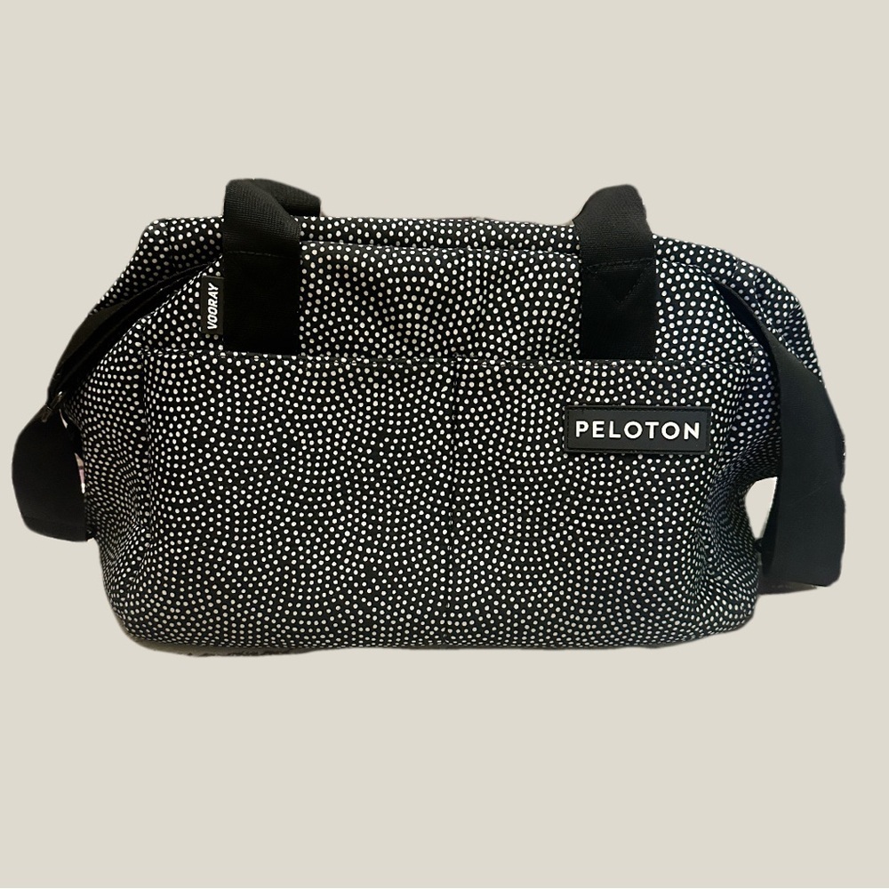 Peloton Black and White Duffel Bag with Speckled Design